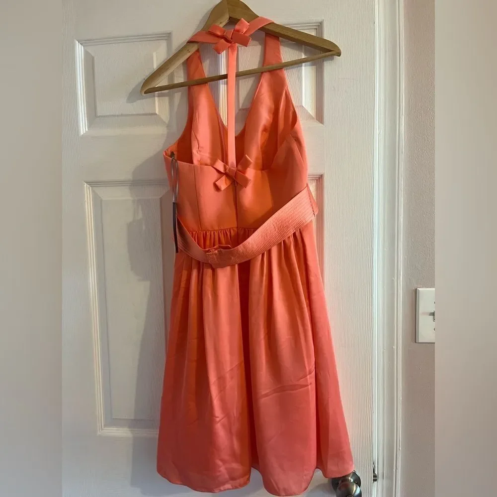 Vera Wang White Cocktail Halter Belted Mini Dress Coral Reef Size 4 Wedding Twee